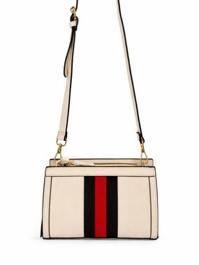 Vegan Leather Cream Web Stripe Red Black Designer Inspired Cross Body Bag New